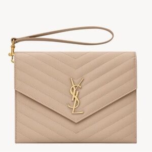 Yves Saint Laurent Tan Chevron Clutch